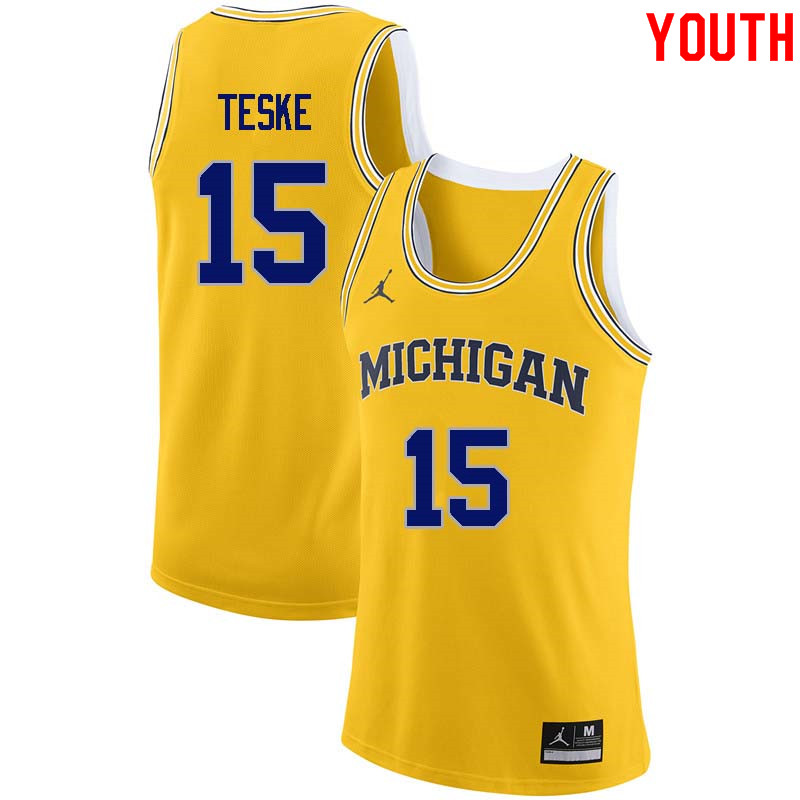 Youth #15 Jon Teske Michigan Wolverines College Basketball Jerseys Sale-Yellow - Click Image to Close